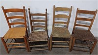 (4) Wood Ladder Back, Rush Seat Chairs