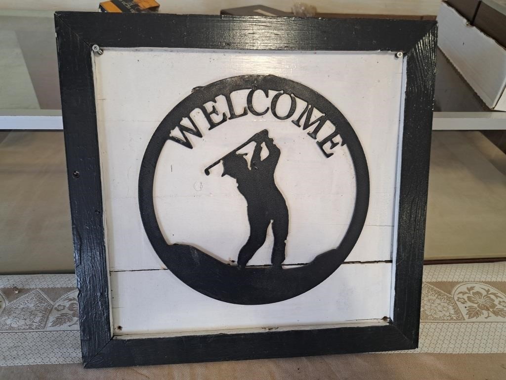 Framed metal golfers sign