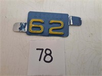 1962 License Plate Revalidation Tag