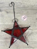 Hanging red star art glass votive holder