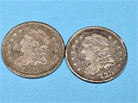 2- 1835 Bust Silver 1/2 Dimes