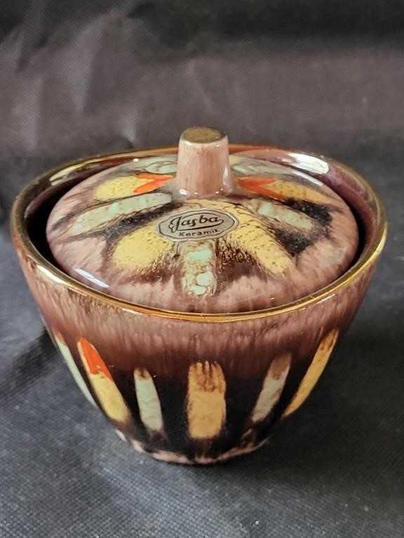 W. Germany Pottery Lidded Sugar Bowl