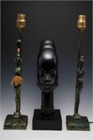 Lot: Carved African Bust, African Figural Lamps.