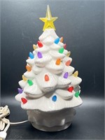 11in White Ceramic Christmas Tree LIGHT UP