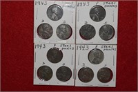 Four Sets of Steel Pennies P-D-S Mints