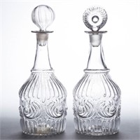 BLOWN-MOLDED GV-8 NEAR PAIR OF PINT DECANTERS,