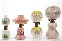 ASSORTED DECORATED OPAQUE GLASS MINIATURE LAMPS,