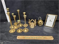 Brass candle holders picture frame and other