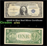 1935D $1 Blue Seal Silver Certificate Grades xf+