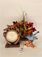 Flowers, Bird Figurine, Elephant Clock