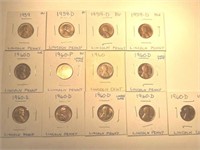 13 Lincoln Pennies: 1959, 1959D(3), 1960(2),