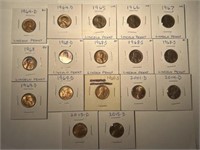 17 Lincoln Pennies:  1964D(2), 1965, 1966, 1967,