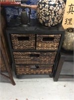 Wicker and wood cabinet