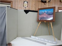 FRAMED BARN PICTURE,WOODEN LAKE SIGNS & EASEL