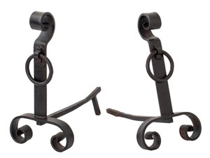 Cast Iron Andirons with Rings, Pair