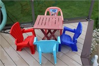 Plastic Kids Patio Set, 4 Chairs - Folding table