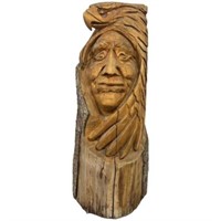 4 Ft Native American Carved Wood Log Art
