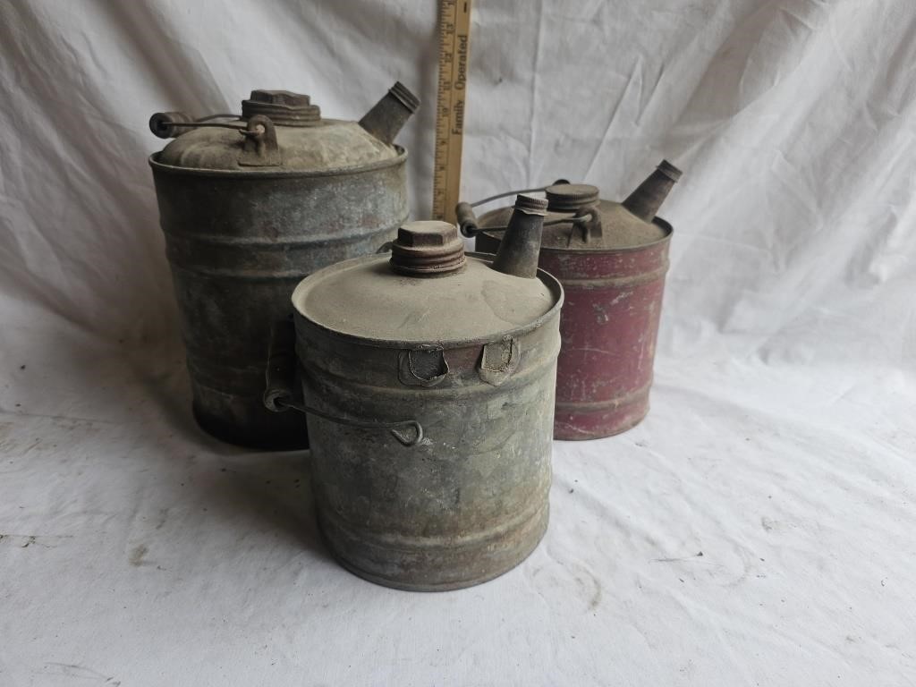 (3) Vintage Galvanized Steel Gas Cans