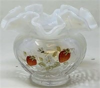 Fenton Hp Opal Strawberry Ruffle Vase By J