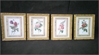 4 SMALL GOLD FRAME FLORAL PLAQUES - 9.5 X 12