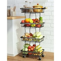 Fruit Basket for Kitchen  4 Tier Rolling Utility C