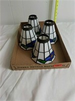 4 LEADED GLASS LAMP SHADES