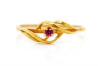 18ct yellow gold and pink gemstone ring