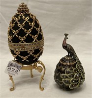 TWO gorgeous enamel eggs. Faberge' style