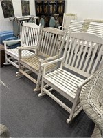 Three white painted wood porch rockers