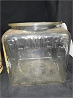 ANTIQUE PLANTERS COUNTER JAR - NO LID W/ DING ON
