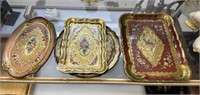 Four Florentine Italian Hand Painted Trays