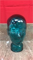 TEAL GLASS MANNEQUIN HEAD MADE IN SPAIN  12"H