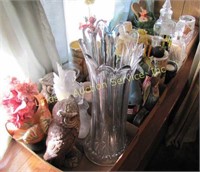 4 flats w/vases, candle holders, candles, decanter