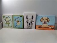 Wall Art, 4 PC's, Monkeys / Camel / Dog