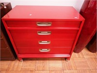 Willet four-drawer chest, deep red with metal