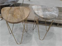 Lot of 2 Unique Wood Tables w/Gold Metal Legs