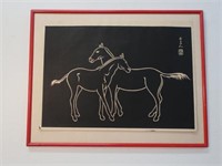 Chinese woodblock print of two horses