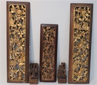 Two antique Chinese carved gilt wood panels