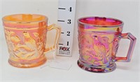 (2) Robins Carnival Glass Mugs