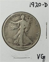 Silver U.S. Walking Liberty Half-Dollar 1920-D VG