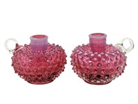 Pr Fenton Cranberry Hobnail Finger Ring Candle Hld