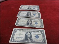 (4)1935E $1 Silver certificate US banknote.
