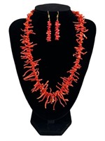 Vintage Branch Coral Necklace, Earrings
