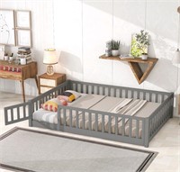 Full Size Floor Bed Frame with Safety Fence