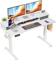 55" Electric Standing Desk w/ Double Drawers White