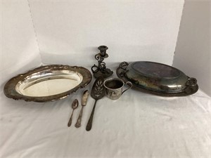 Silverplate Serving Bowls, Candlestick, Cup,