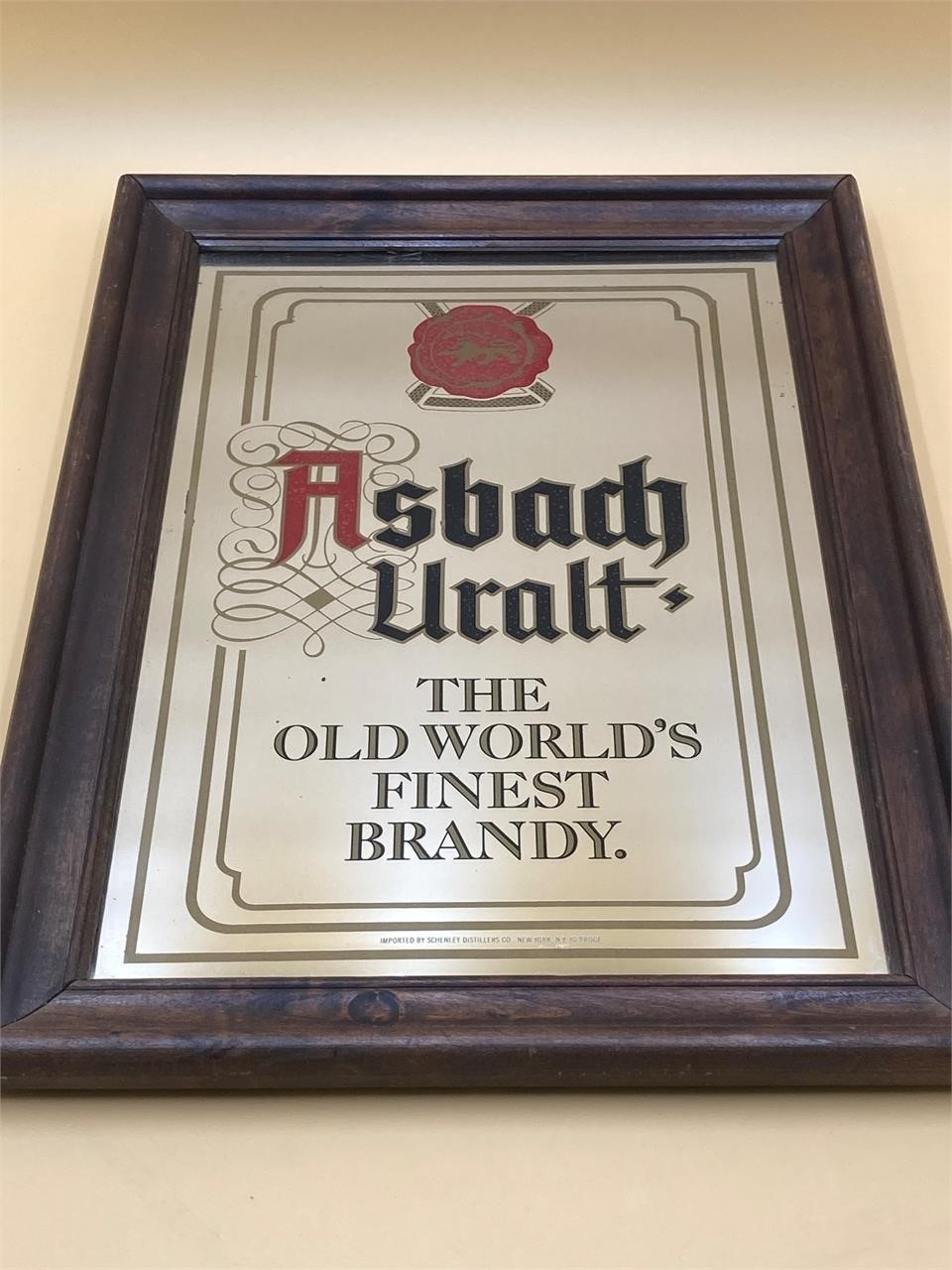 Framed 12x18” Asbach Uralt Mirrored Brandy Sign