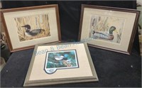 Framed signed ducks and bird pictures