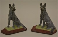 Pair of Cast Iron Shepherd Dog Book Ends Org Paint