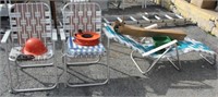 3 outdoor lawn chairs, 1 needing repair, asstd.